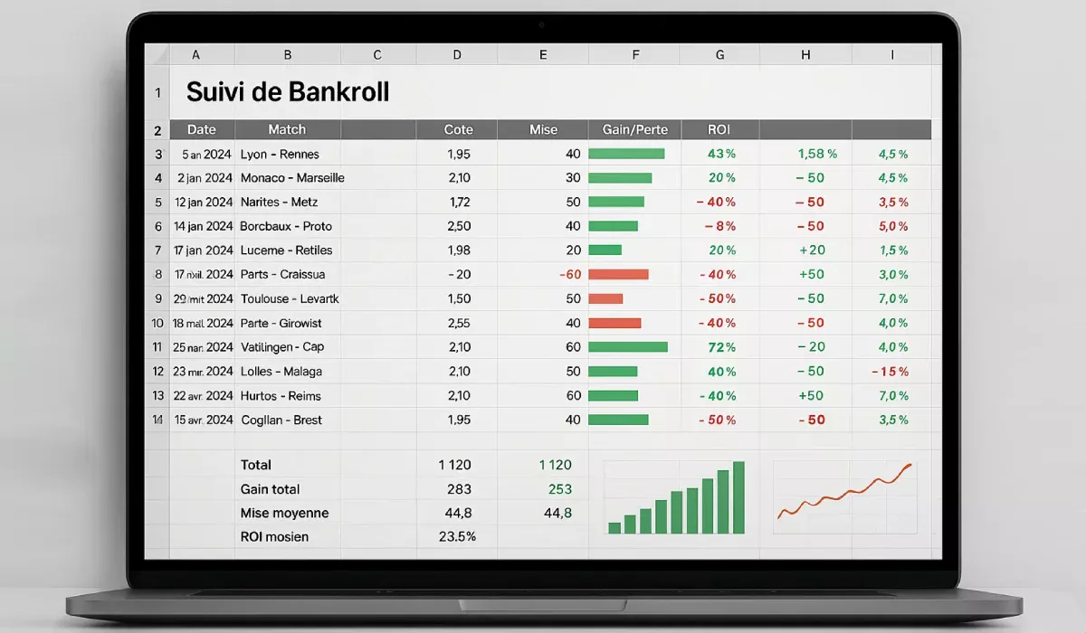 Capture d'&eacute;cran d'un tableau Excel d&eacute;taill&eacute; pour le suivi des paris sportifs