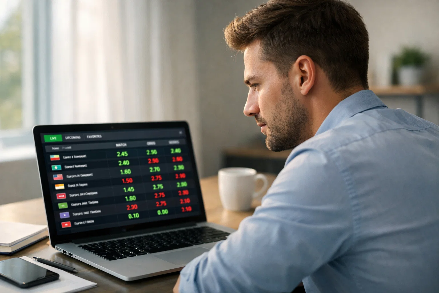 Parieur analysant des cotes sportives sur un écran d'ordinateur portable