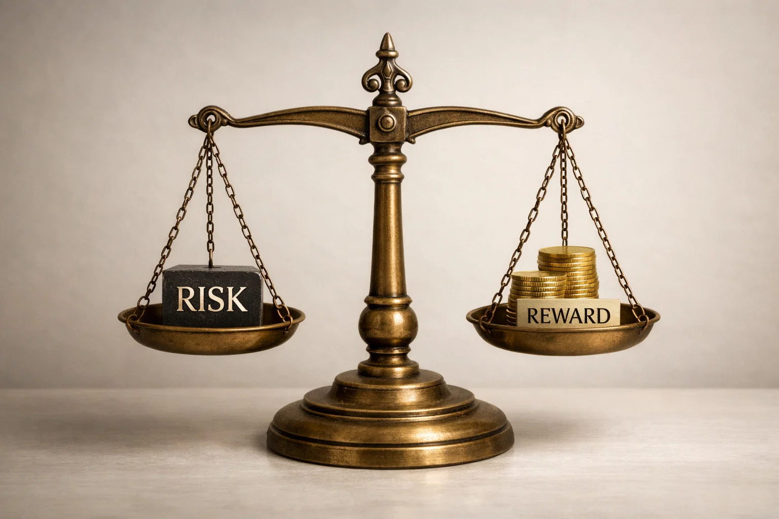 Balance symbolisant l'&eacute;quilibre entre risque et r&eacute;compense