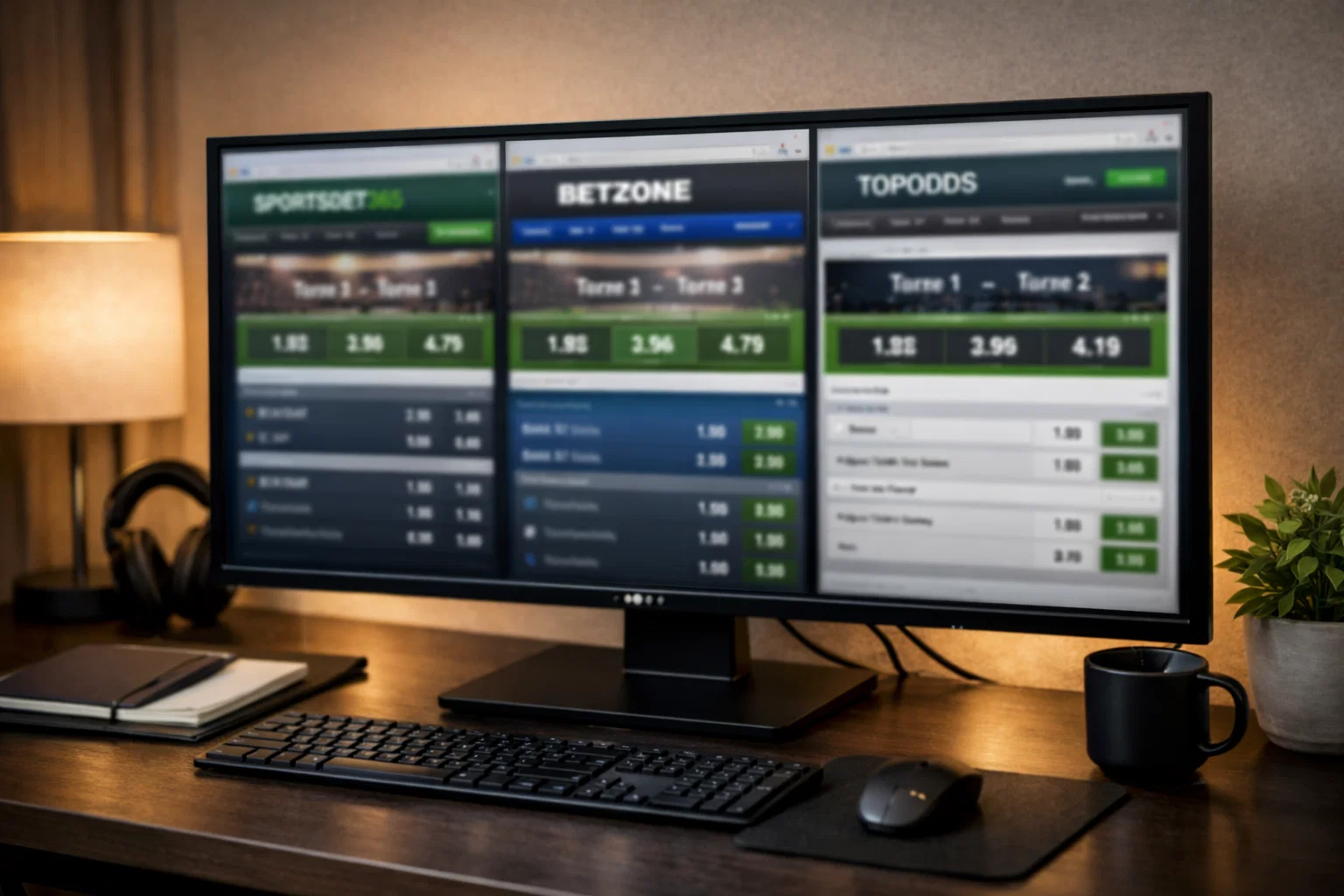 Écran d'ordinateur affichant plusieurs sites de paris avec des cotes différentes