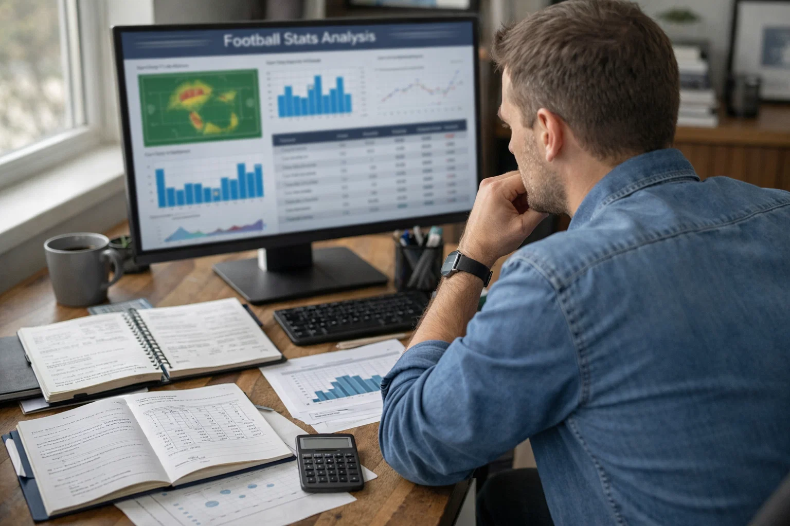 Personne analysant des statistiques de football sur un ordinateur