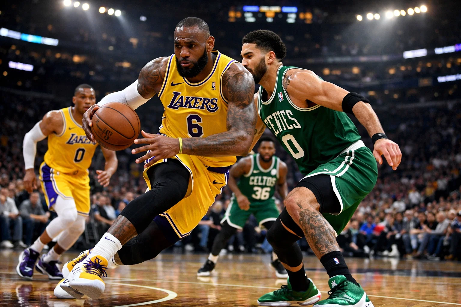 Match de basketball NBA avec joueurs en action sur le parquet