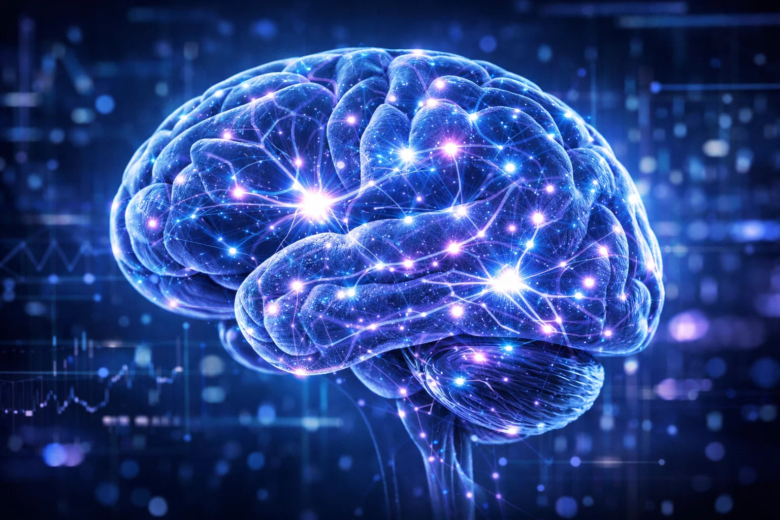 Représentation artistique d'un cerveau avec des connexions lumineuses