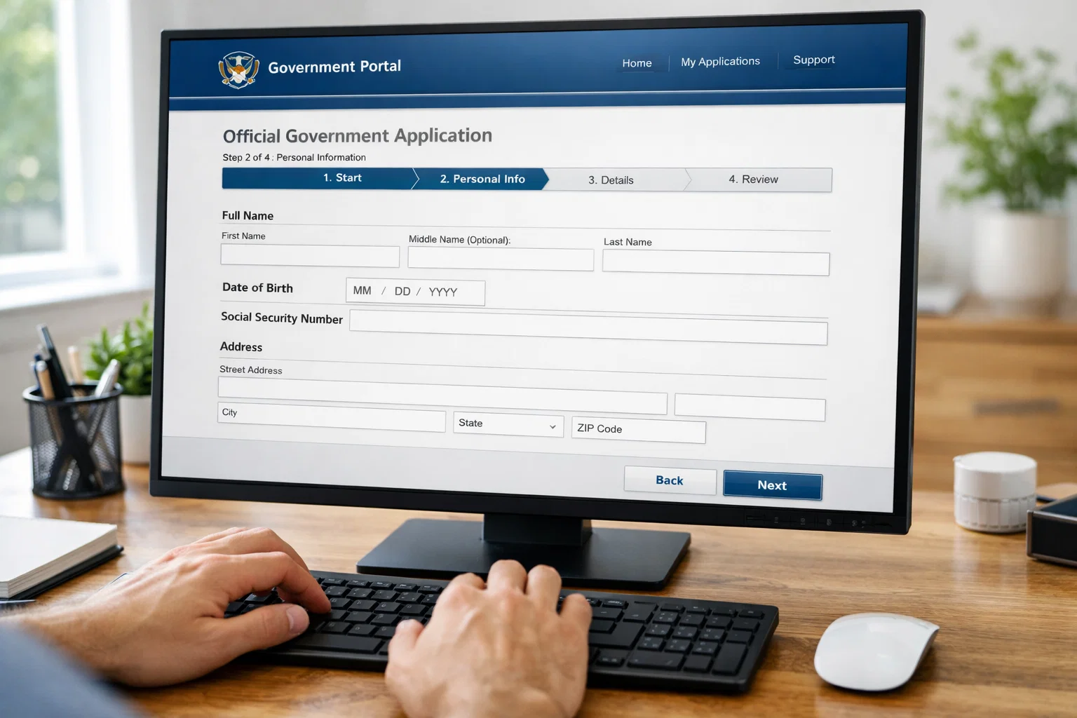 &Eacute;cran d'ordinateur affichant un formulaire officiel de demande en ligne