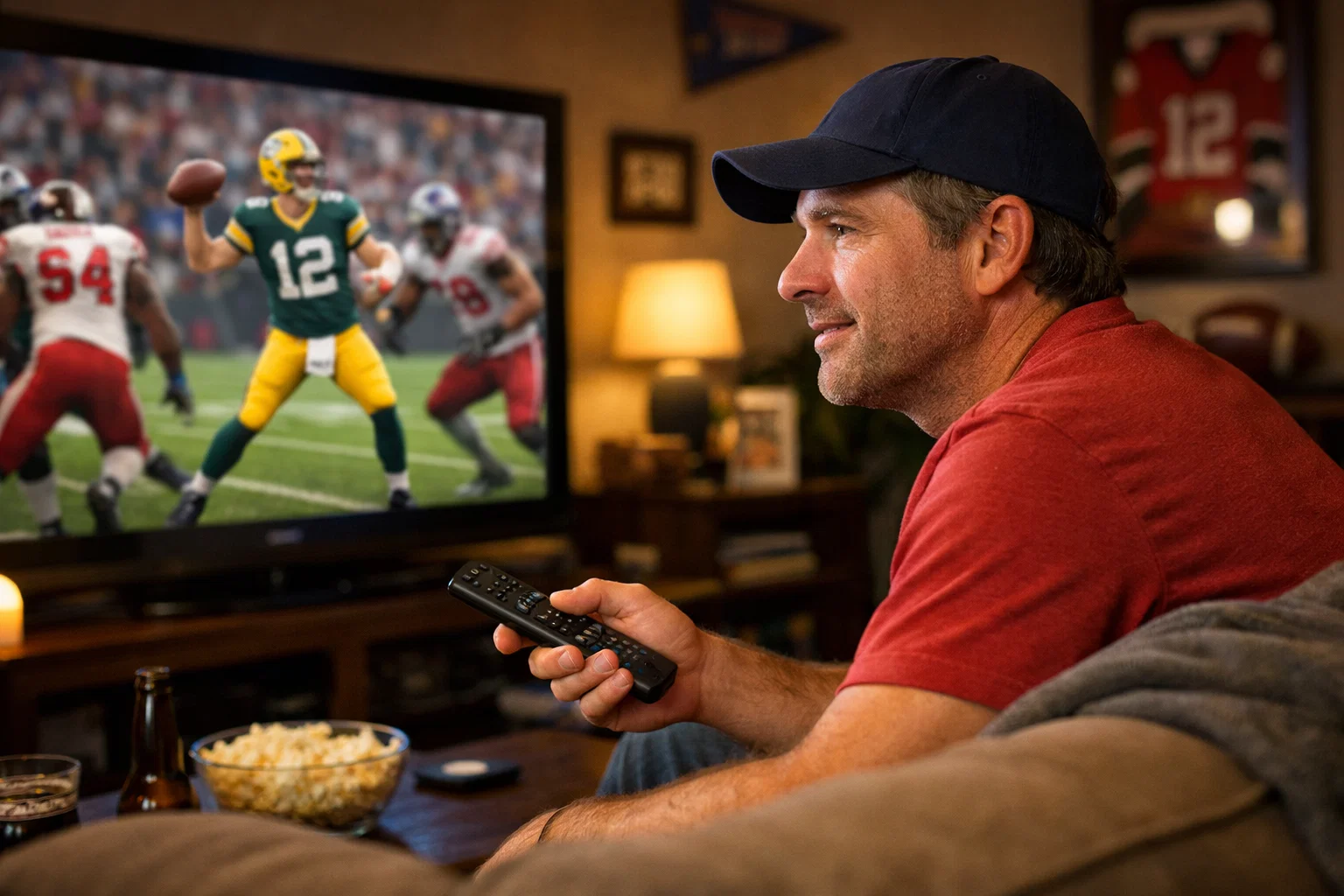 Supporter regardant un match de football &agrave; la t&eacute;l&eacute;vision