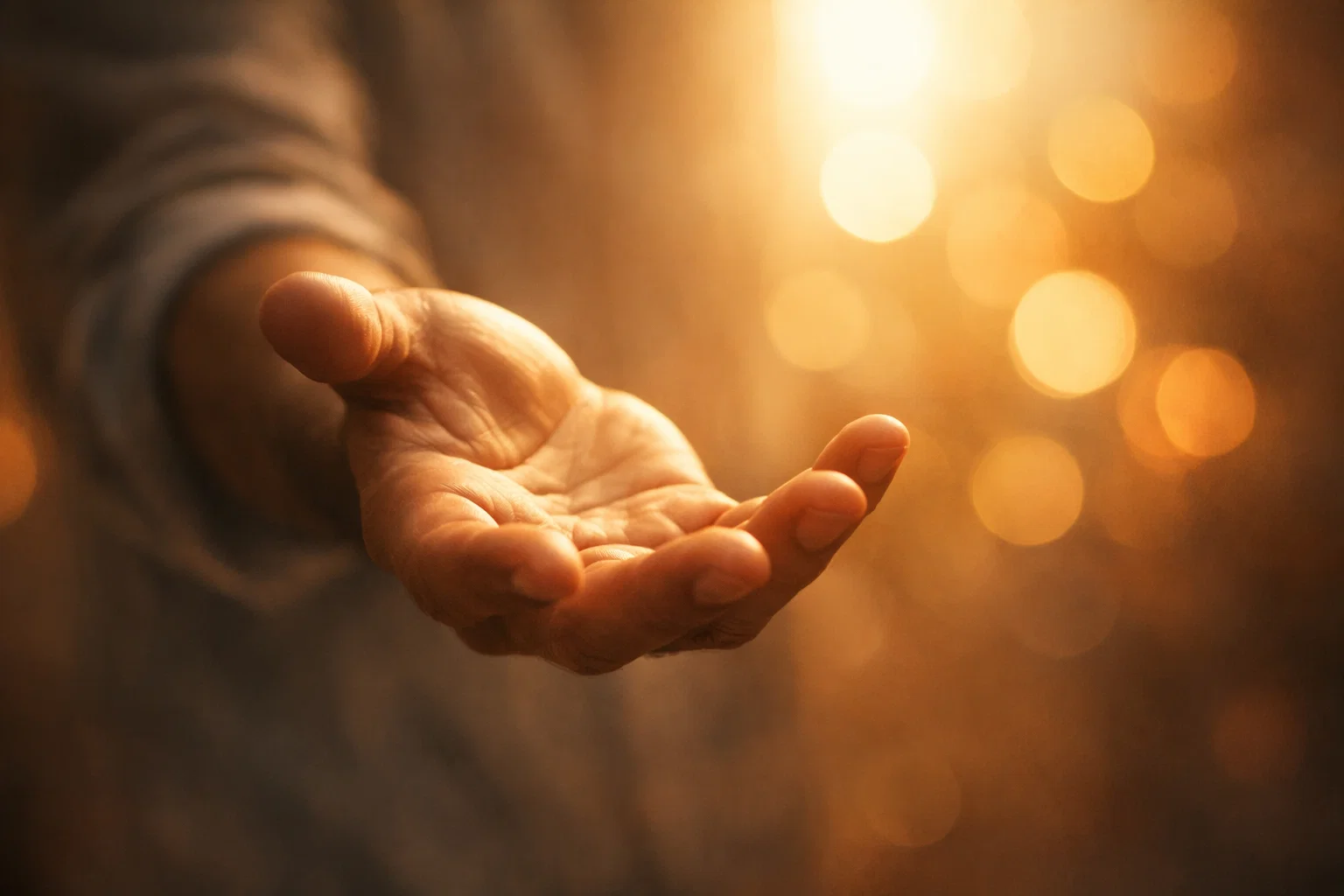 Main tendue offrant de l'aide dans une lumière chaleureuse