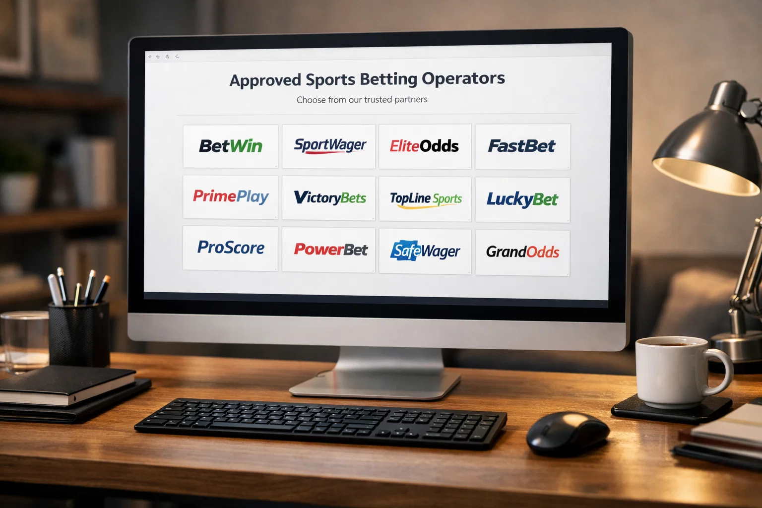 &Eacute;cran d'ordinateur affichant des logos de sites de paris sportifs agr&eacute;&eacute;s