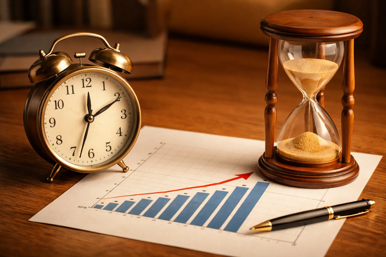 Horloge et graphique symbolisant l'&eacute;volution et l'ajustement dans le temps