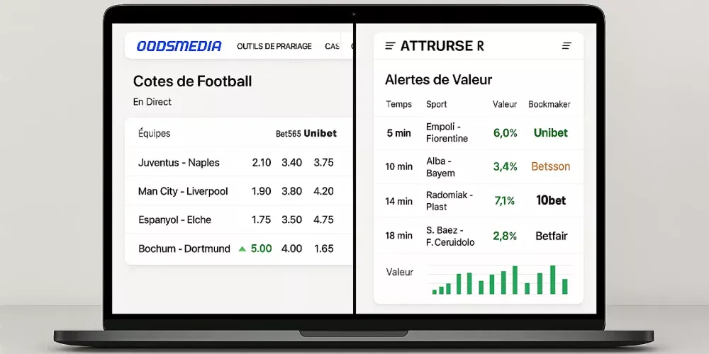 Comparaison des interfaces Oddspedia et Betburger pour les cotes