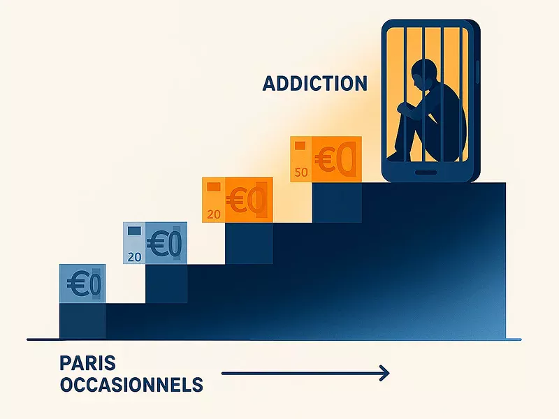 Progression de l'addiction aux paris sportifs illustr&eacute;e par des montants croissants