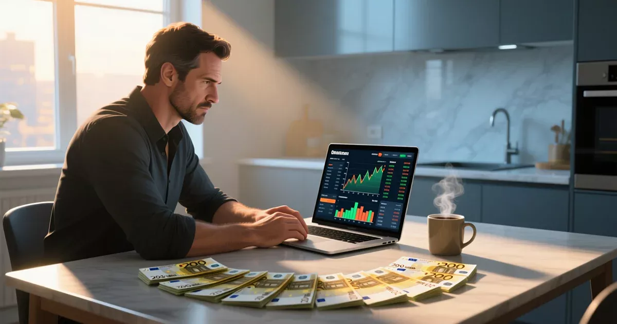 Homme analysant sa bankroll de 200 euros pour débuter dans les paris sportifs