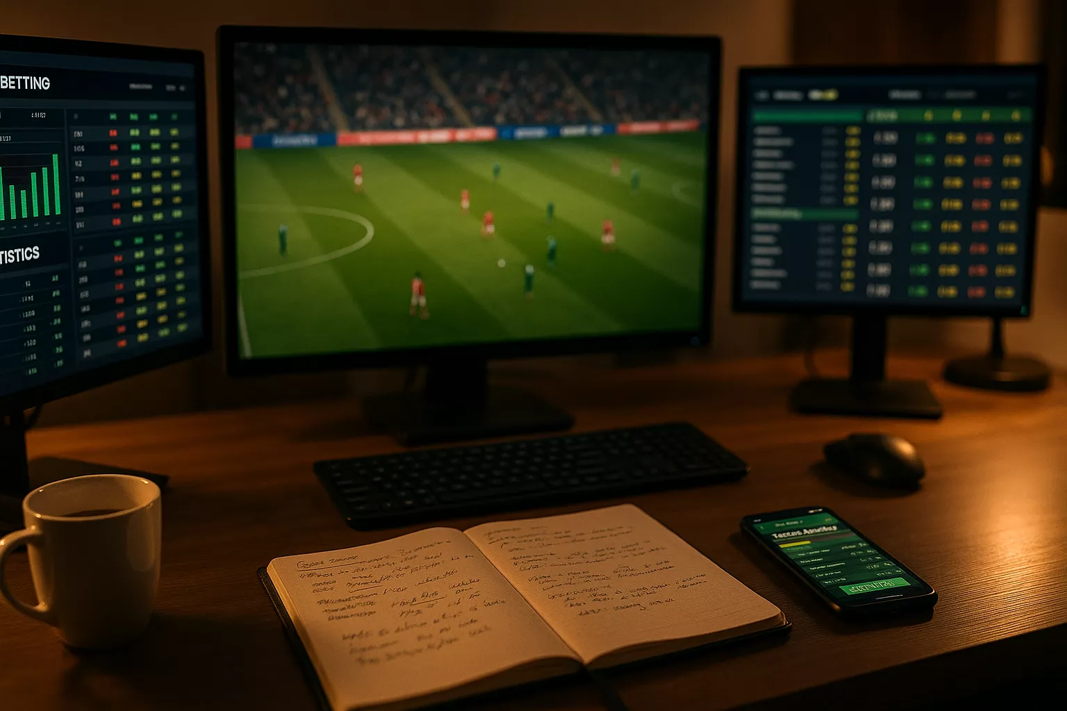 Configuration professionnelle pour les paris sportifs avec écrans multiples et analyses