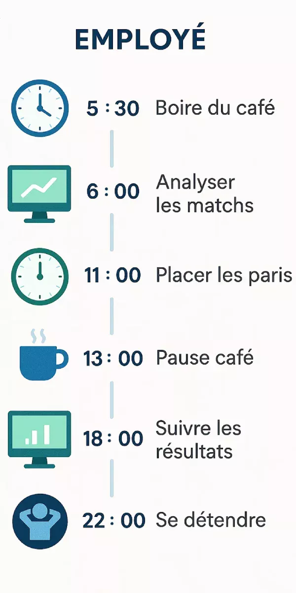 Timeline de la journ&eacute;e type d'un parieur professionnel de 5h30 &agrave; 22h00