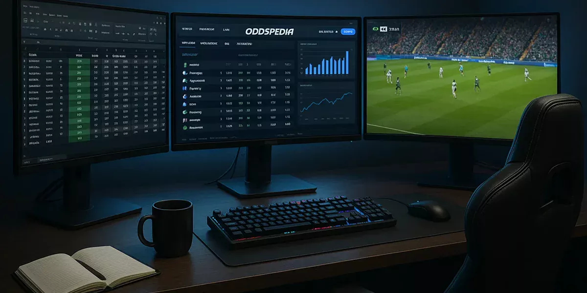 Setup professionnel pour les paris sportifs avec trois écrans