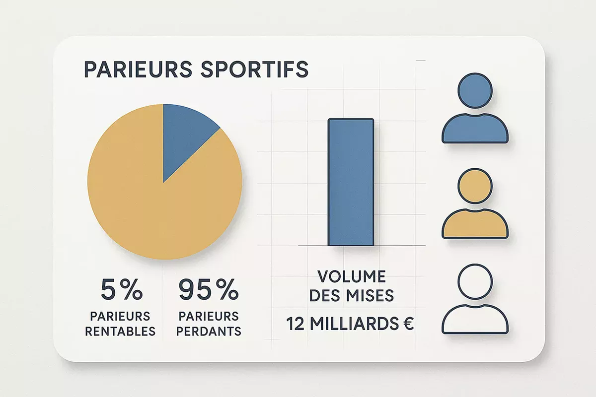 Infographie des statistiques des paris sportifs en France montrant 5% de parieurs gagnants