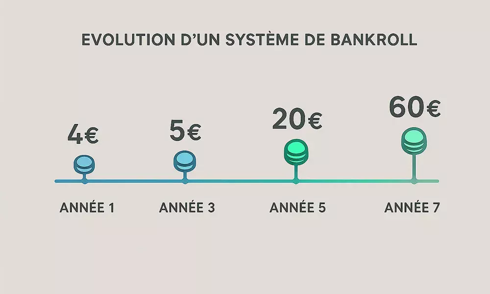 Infographie montrant l'&eacute;volution du syst&egrave;me d'unit&eacute;s de 2&euro; &agrave; 60&euro; sur 7 ans