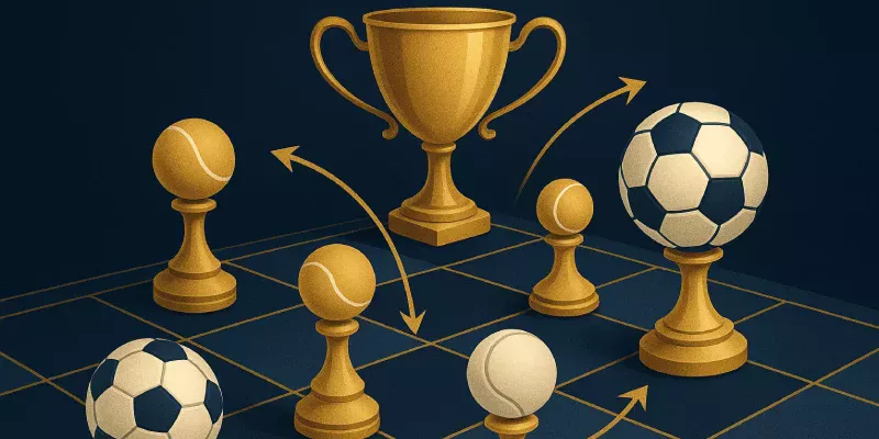 Chess board with sports elements